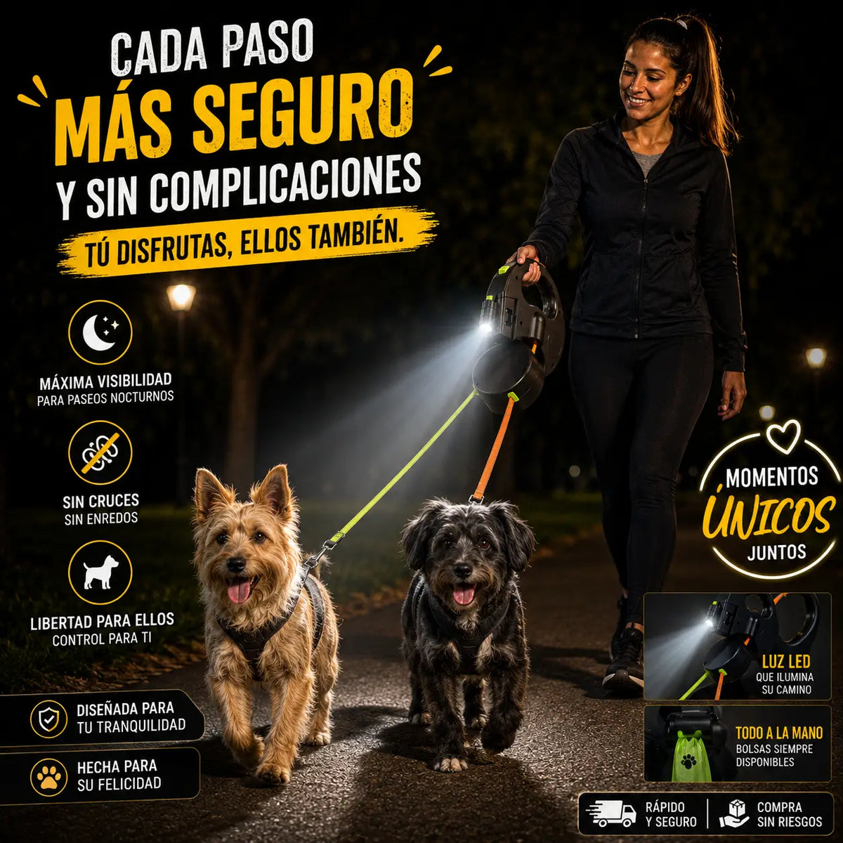 CORREA RETRACTÍL PARA MASCOTAS DOBLE TRACCIÓN
