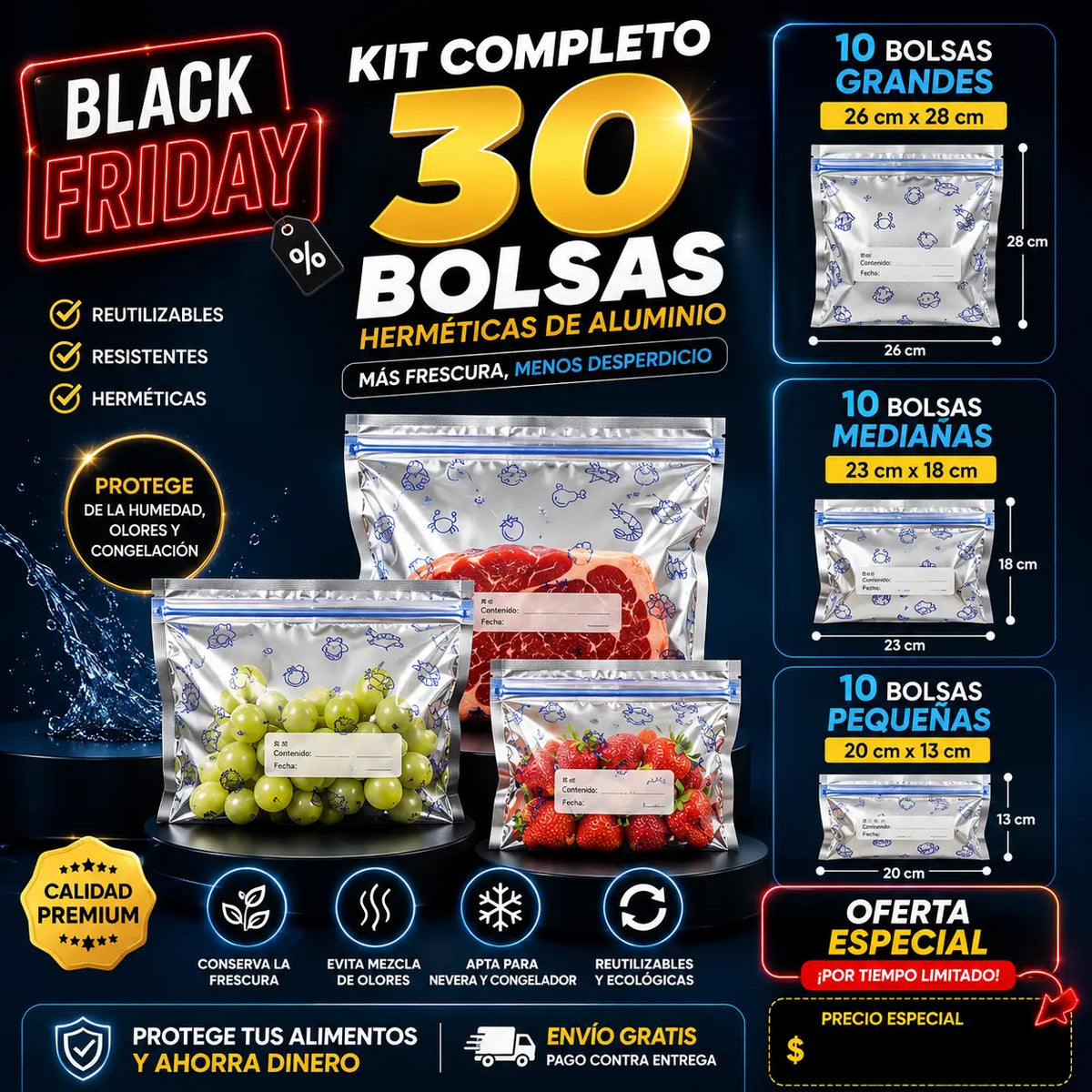 30 BOLSAS HERMETICAS DE ALUMINIO FRESHPACK