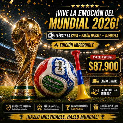 BALON OFICIAL MUNDIAL 2026 + COPA DEL MUNDO + VUVUZELA DE OBSEQUIO